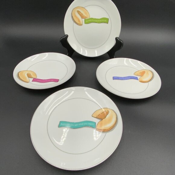 Set of 4 Fortune Cookie Appetizer Plates Nancy Green Boston Warehouse Trdg 2002 - Picture 6 of 8